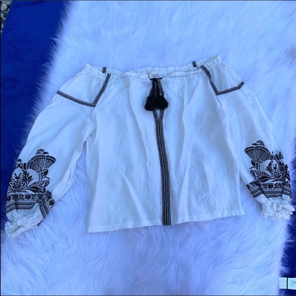 Maje Lioni Tassel Boho Embroidered Blouse Size 2 - Picture 2 of 8